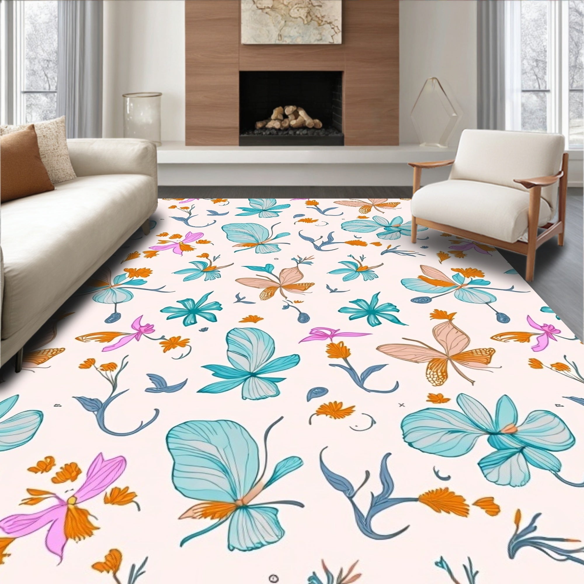 Whimsical Tropical Floral Outline Rug