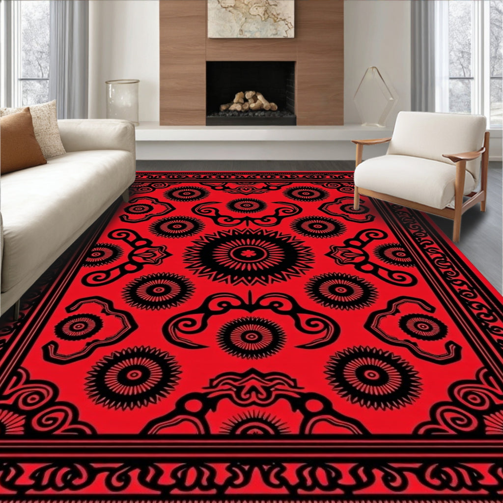 Bold Black 2 Tone Floral Medallion Rug
