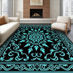 Bright Teal Leaf Mandala Pattern Rug