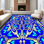 Elaborate Floral Swirls Blue Cream Rug