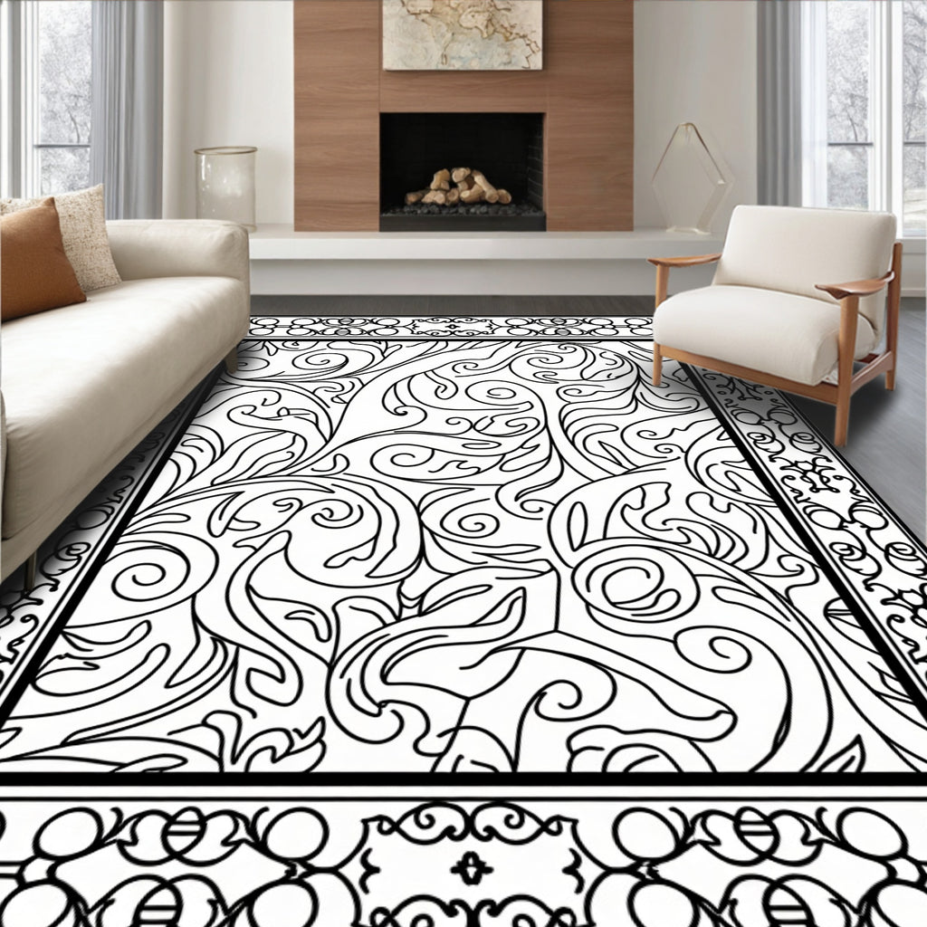 Elegant Scrollwork Floral Pattern Rug