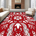 Crimson Scarlet Folk Art Floral Medallion Rug