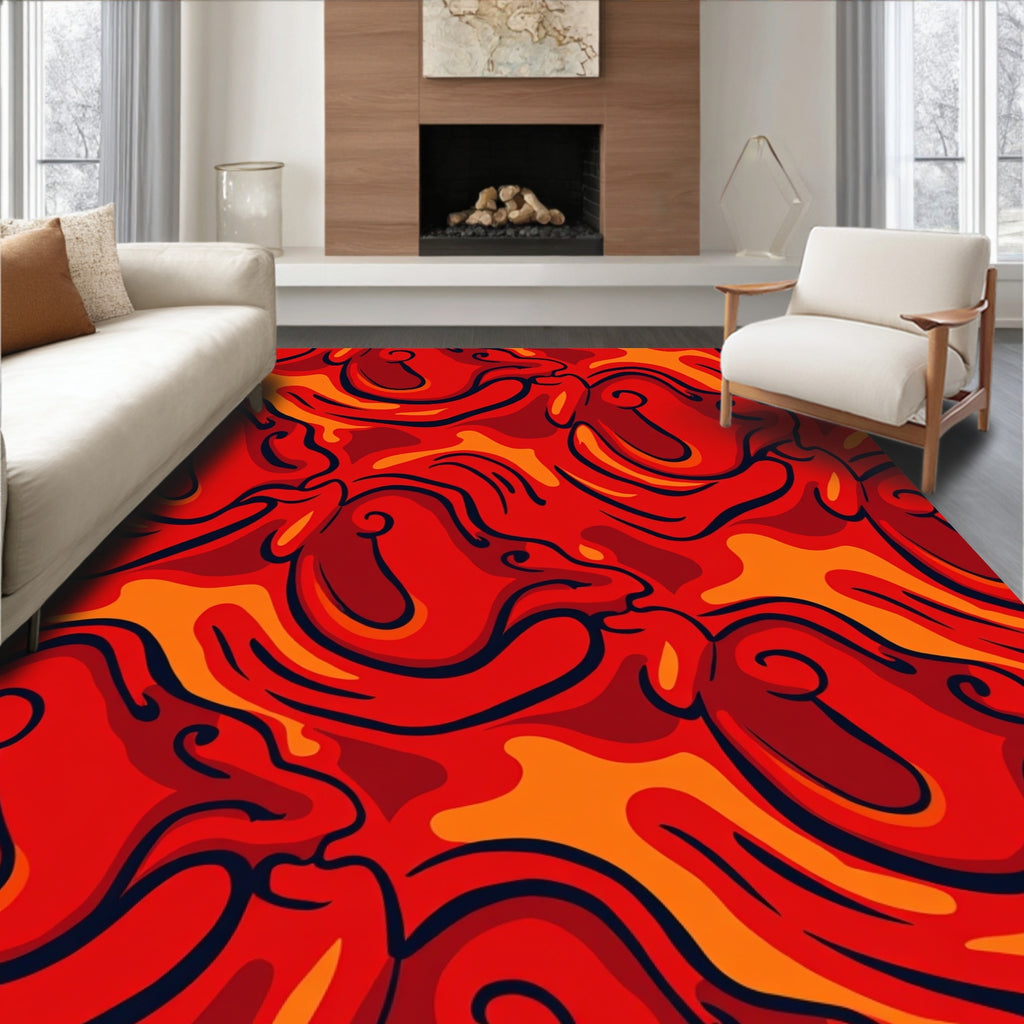 Bold Red Orange Swirl Pattern Design Rug