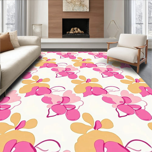 Abstract Floral Pattern with Pink Gold Hues Rug