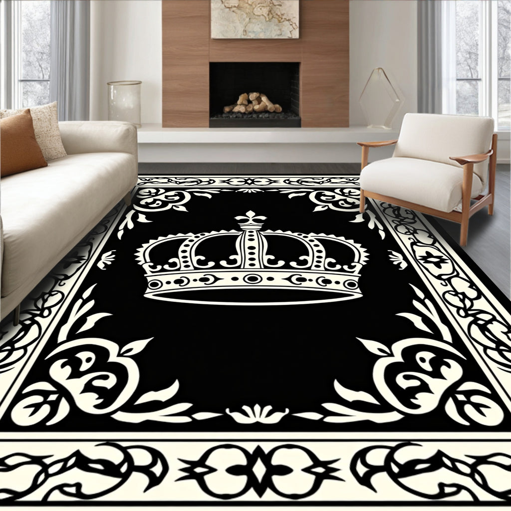 Regal Crown Heraldic Border Design Rug