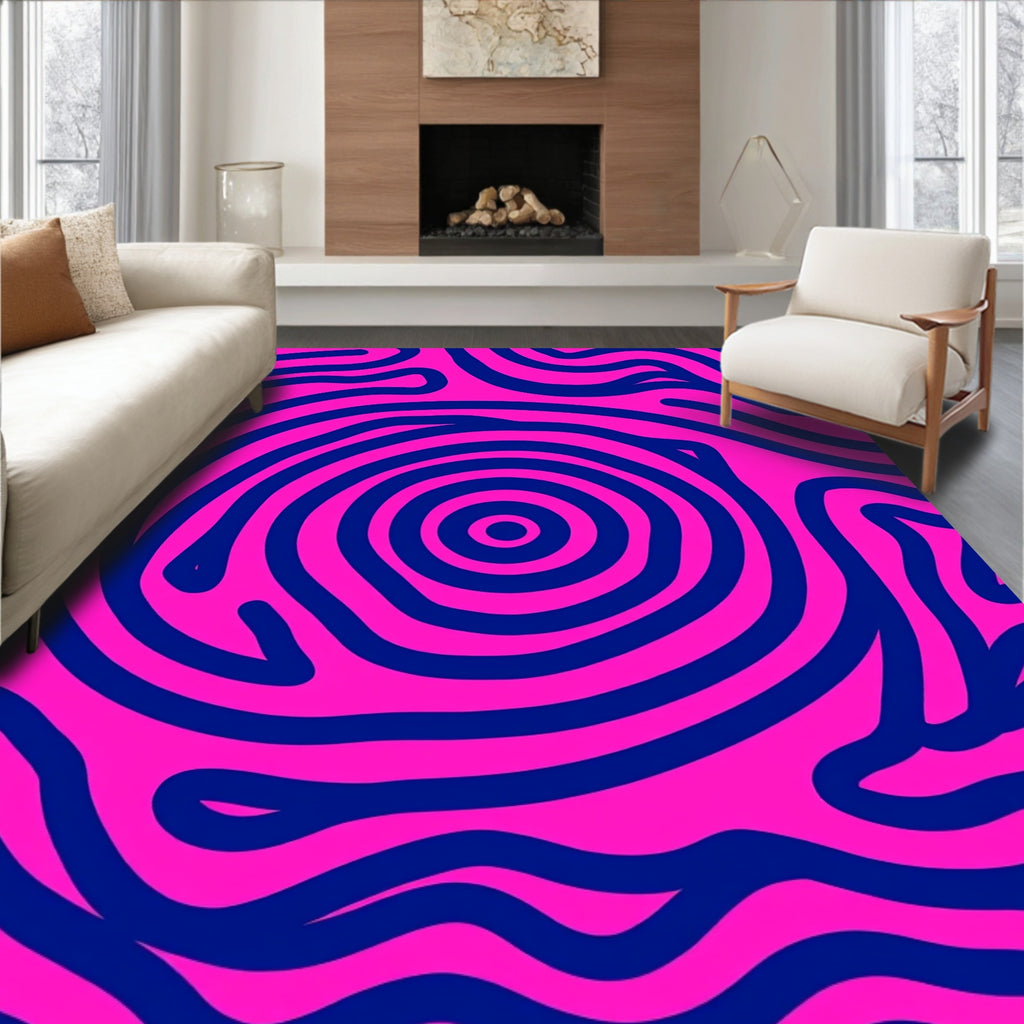 Bold Pink Blue Concentric Waves Rug