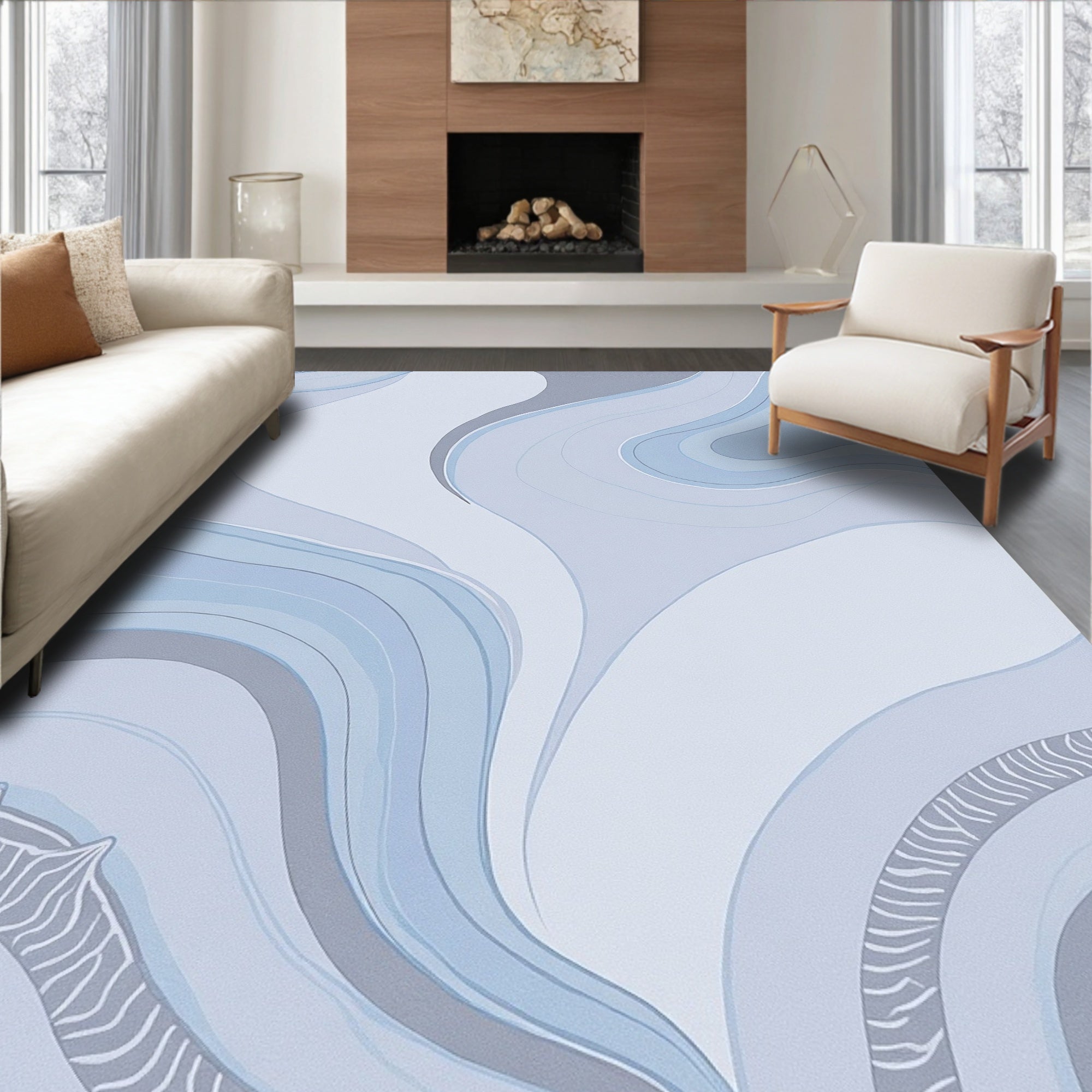 Serene Blue Abstract Swirls Rug