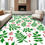 Green Foliage Red Berry Snowflake Rug