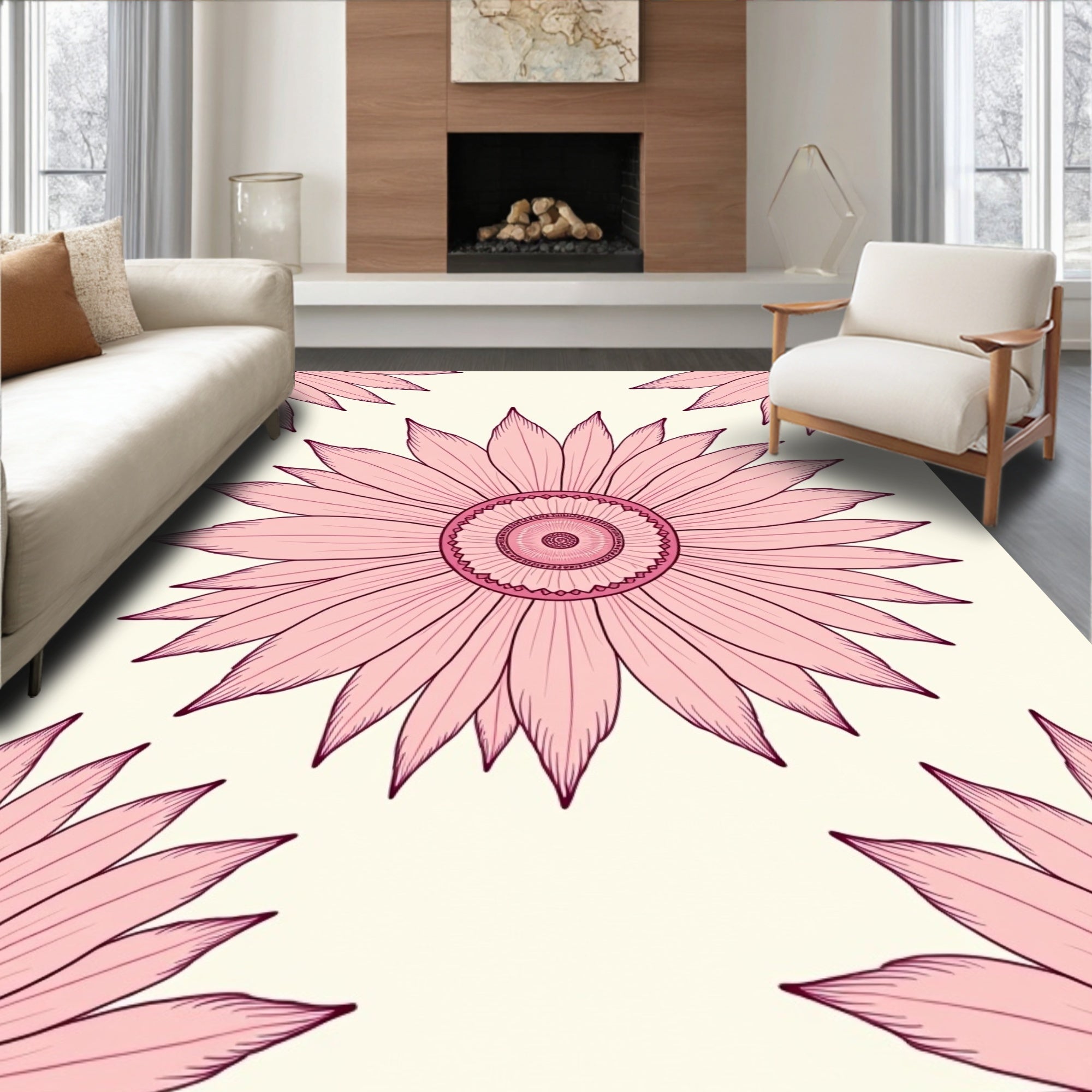 Pink Daisy Pattern Design Rug