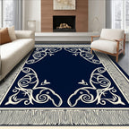 Navy Ivory Ornate Scroll Frame Rug