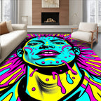 Psychedelic Portrait with Neon Splatter Rug