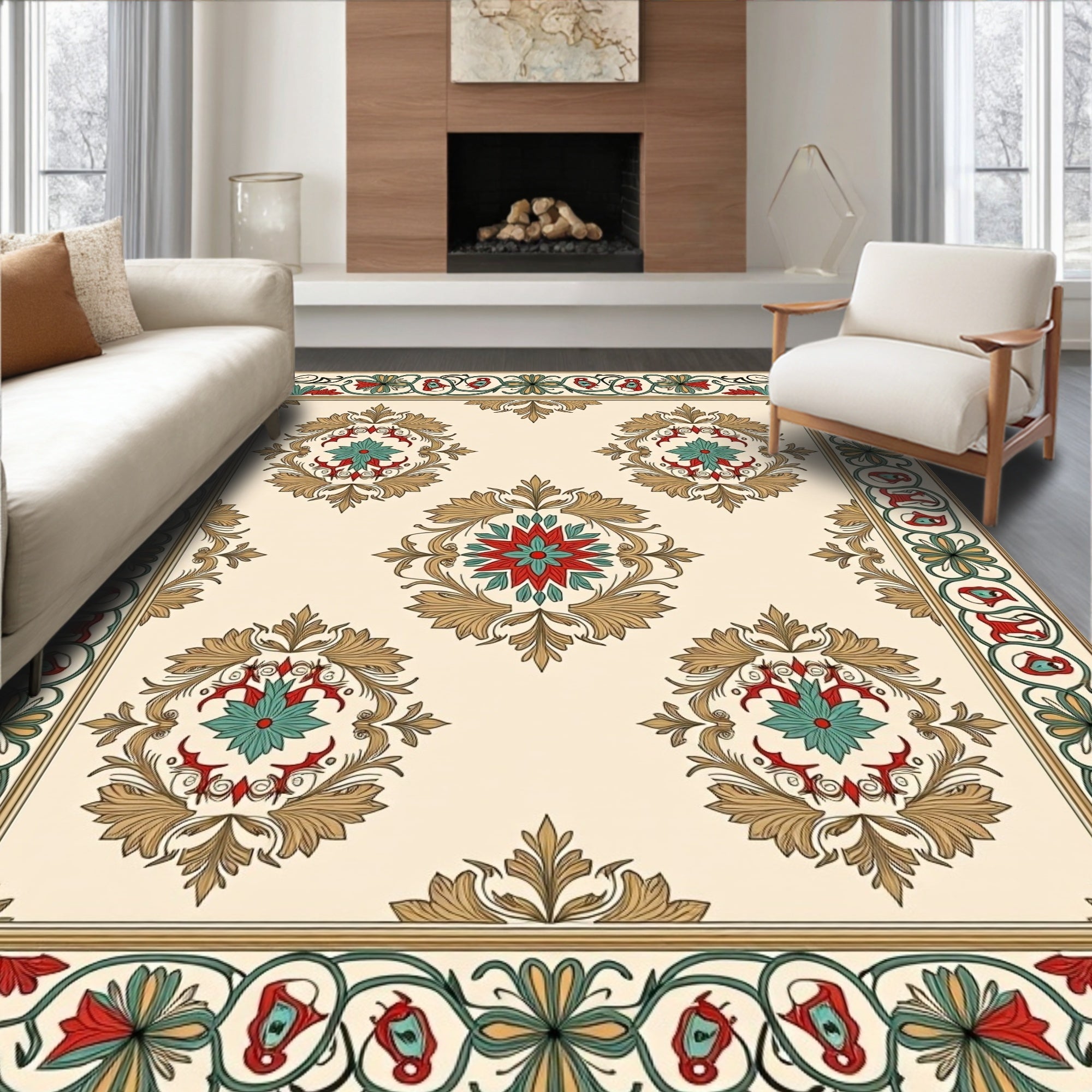 Classic Floral Medallion Border Rug