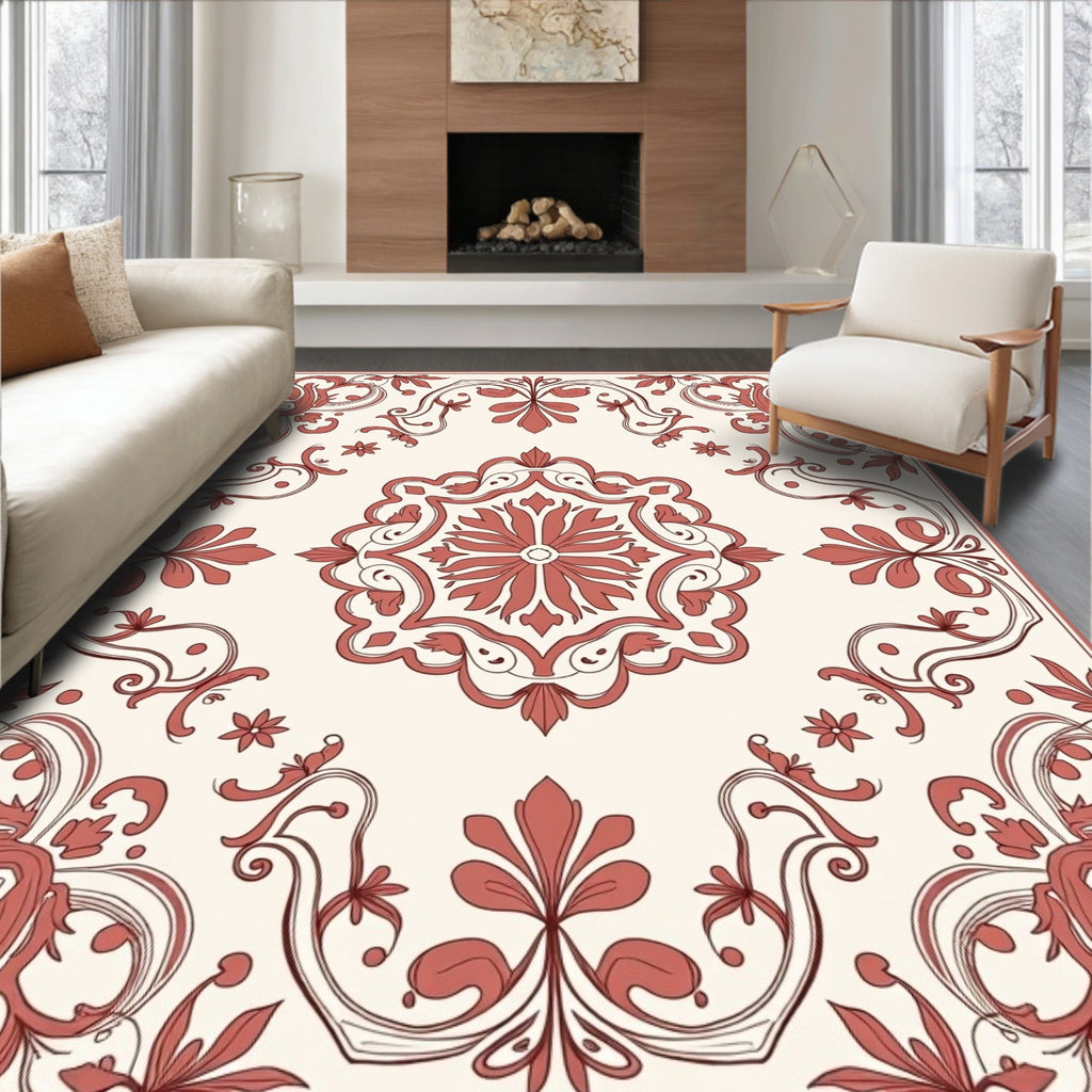 Ornate Floral Patterned Scrollwork Rug