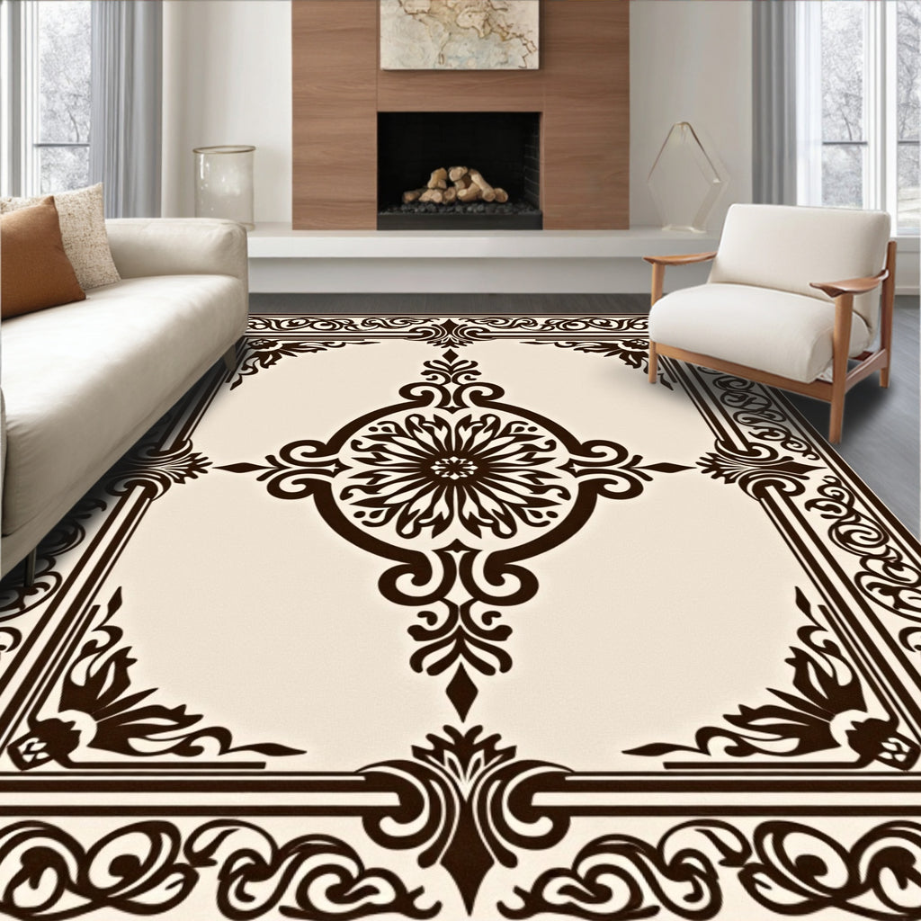 Intricate Floral Dark Brown Filigree Rug