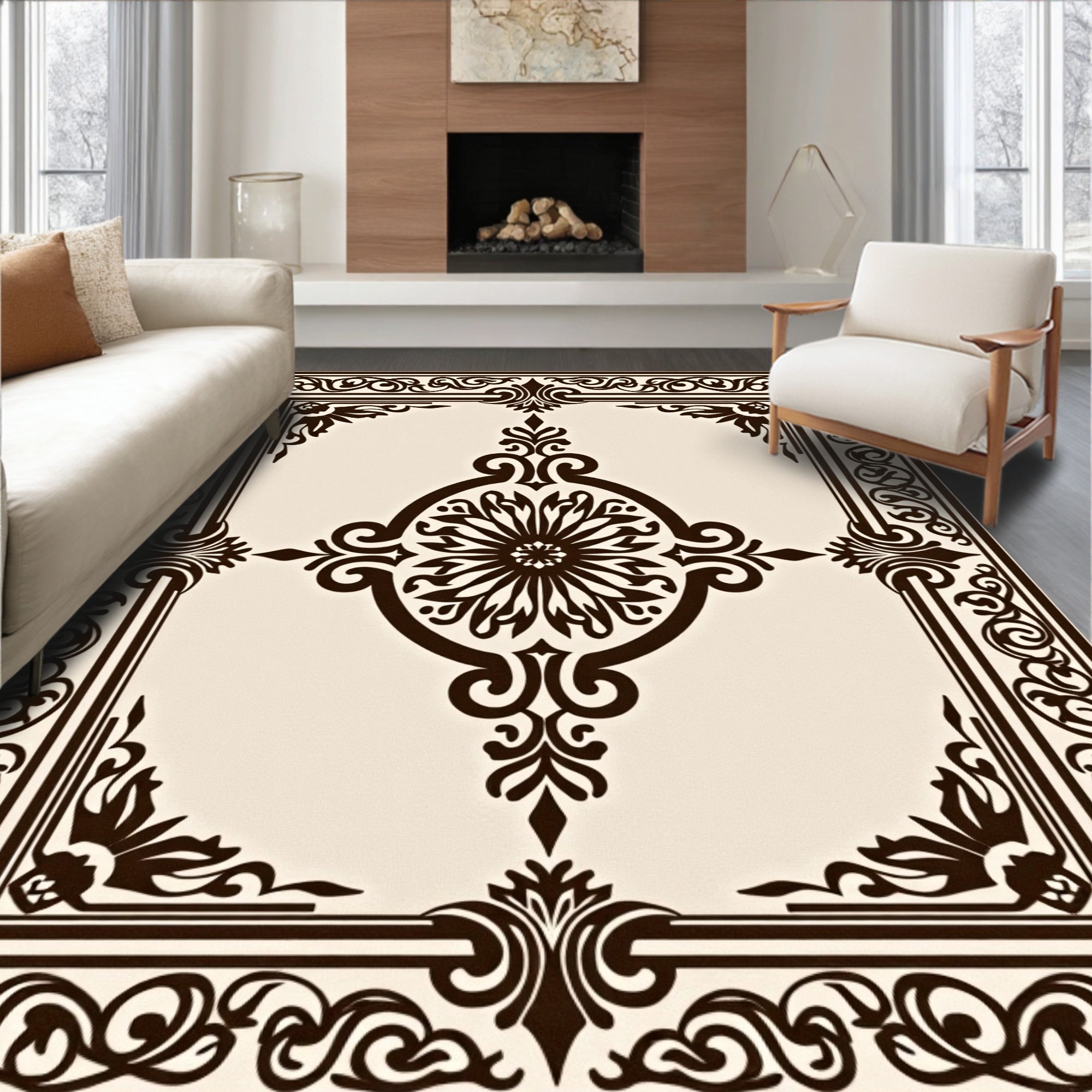 Intricate Floral Dark Brown Filigree Rug