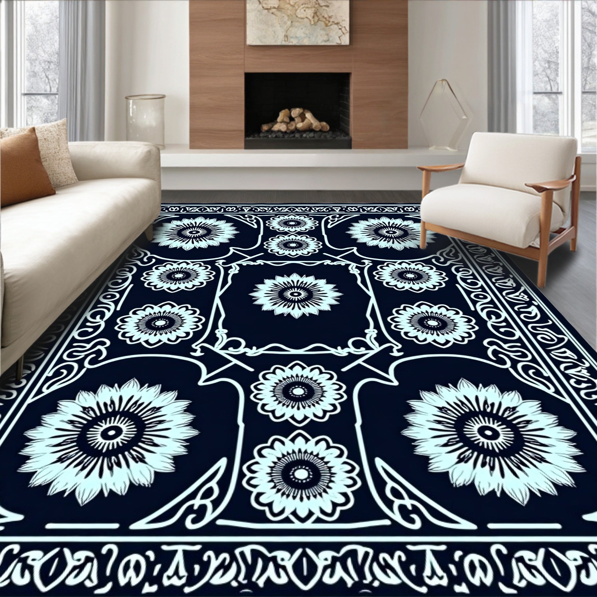 Bold Floral Symmetry Design Rug