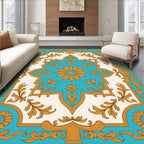 Gold Floral Medallion Turquoise Cream Rug