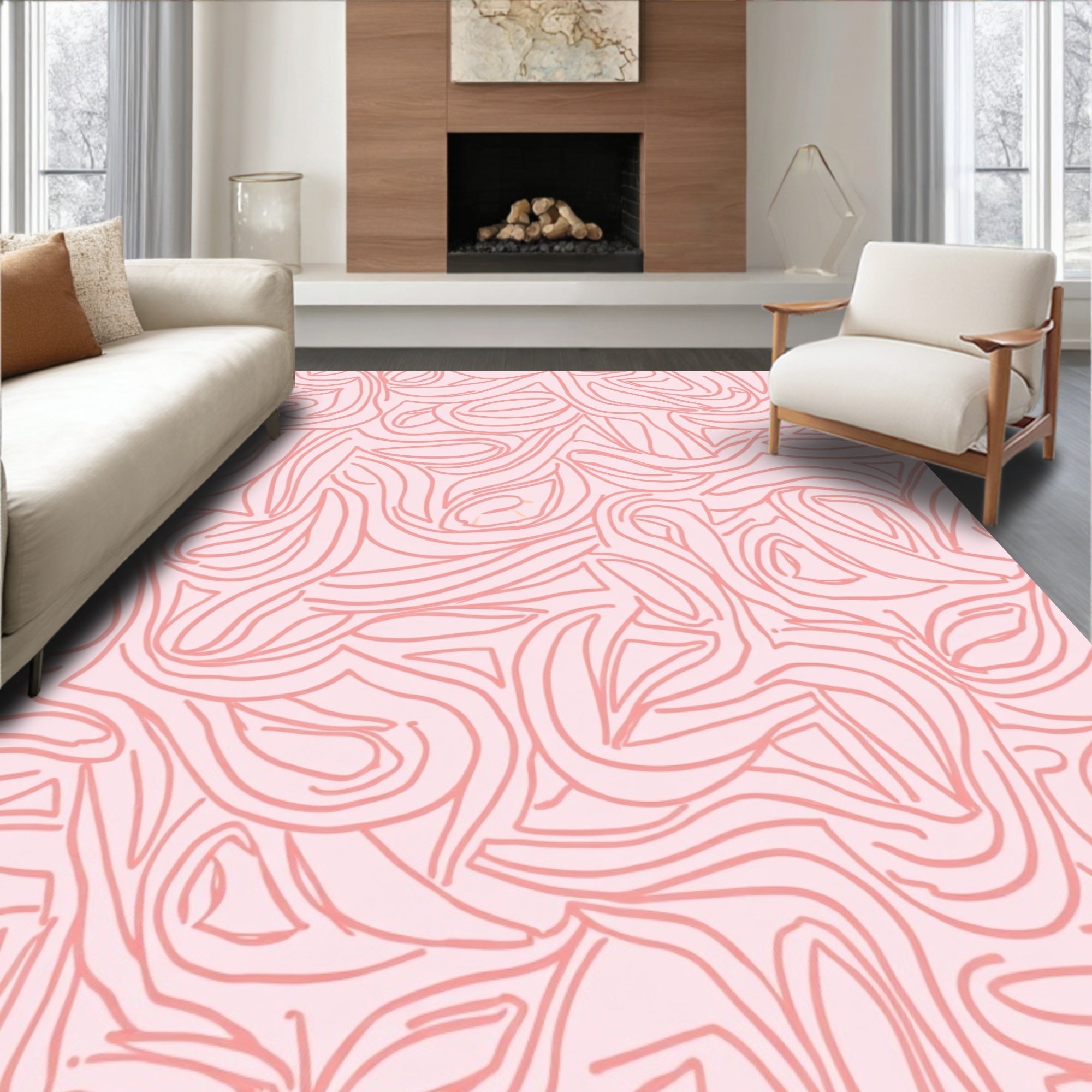 Abstract Pink Swirls Pattern Rug