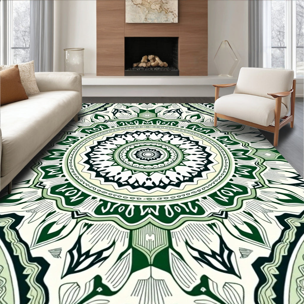 Green Floral Mandala Pattern Rug