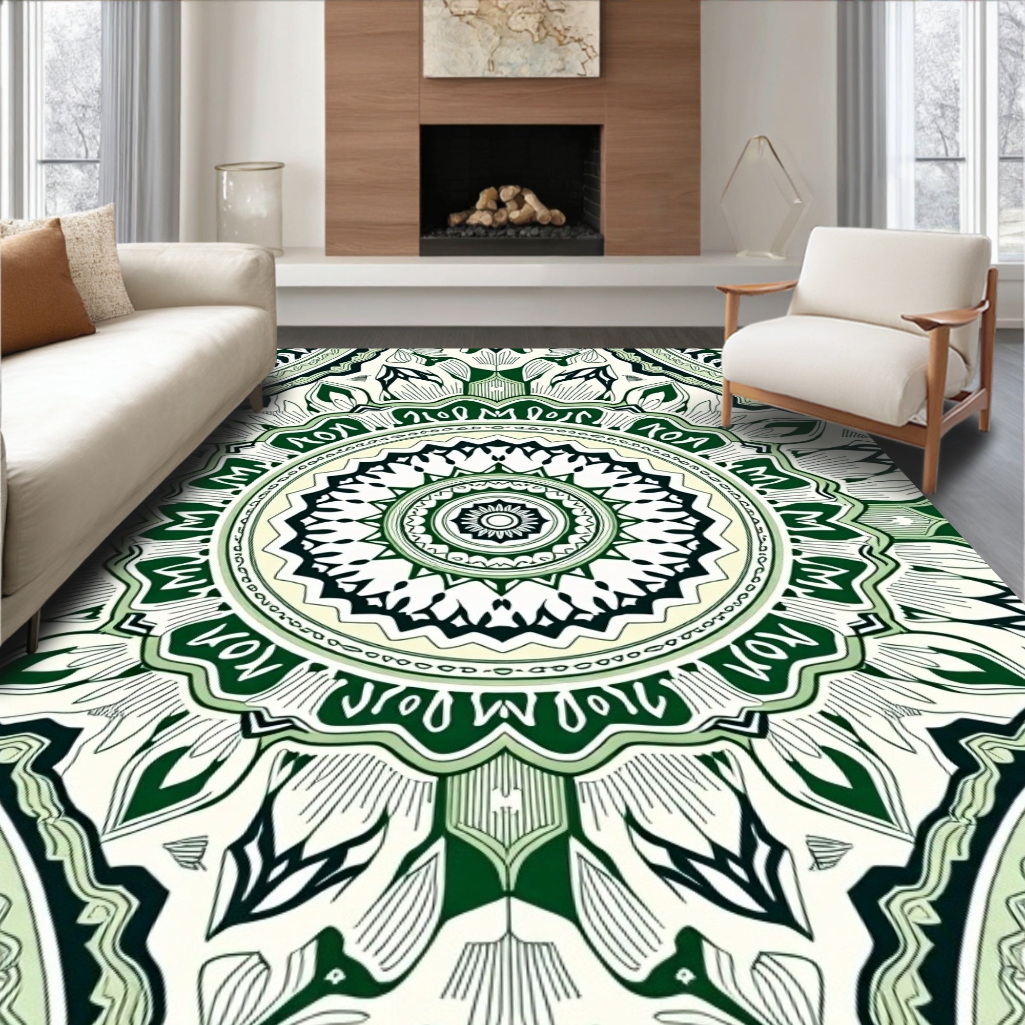 Green Floral Mandala Pattern Rug