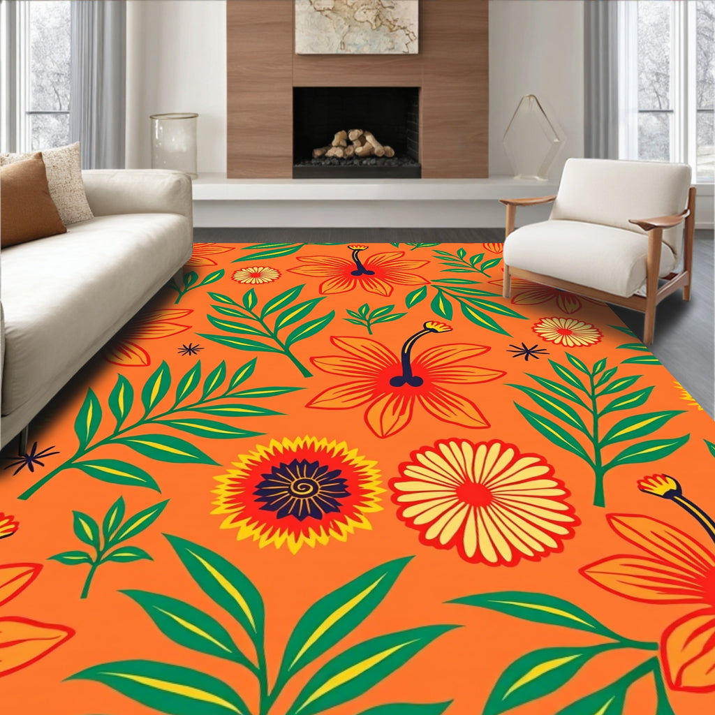 Vibrant Tropical Floral Pattern Rug