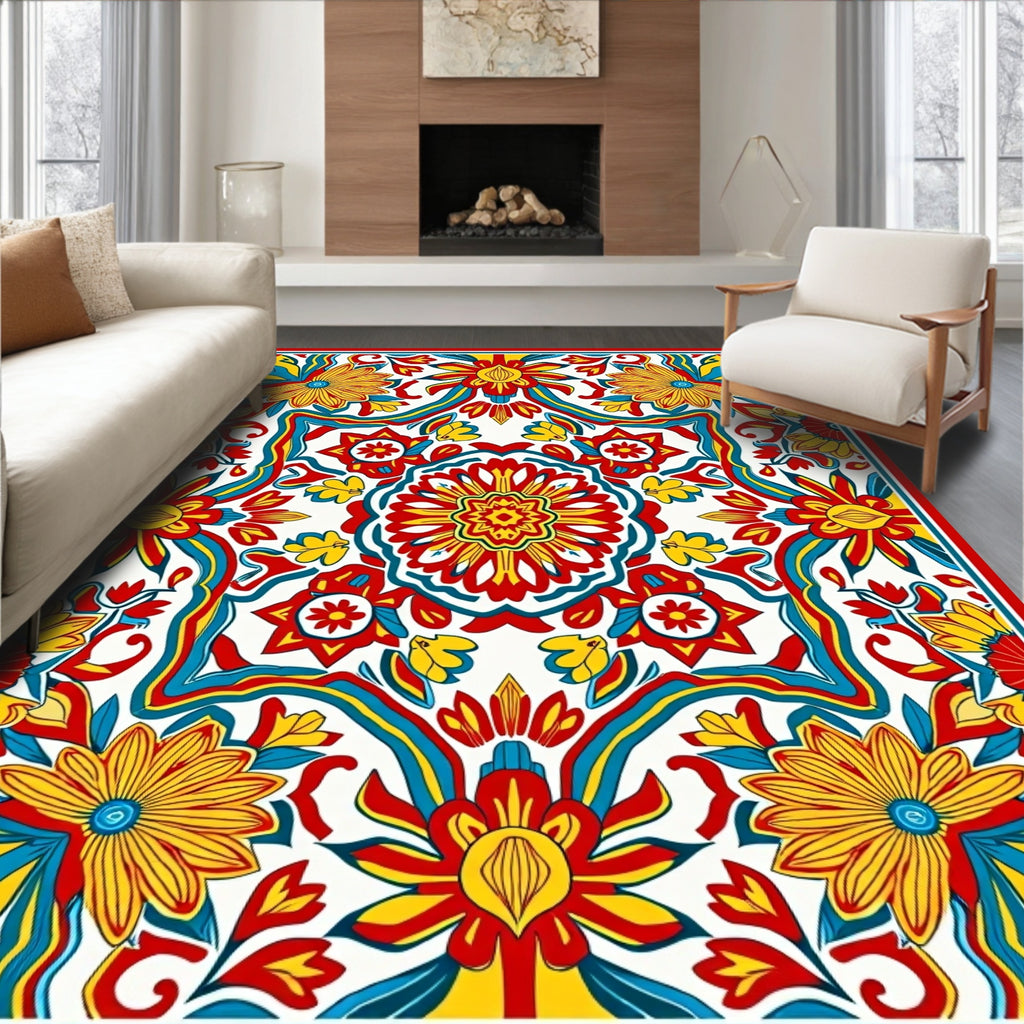 Vibrant Floral Mandala Pattern Rug