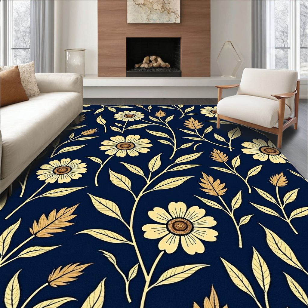 Botanical Flower Vine Pattern Rug