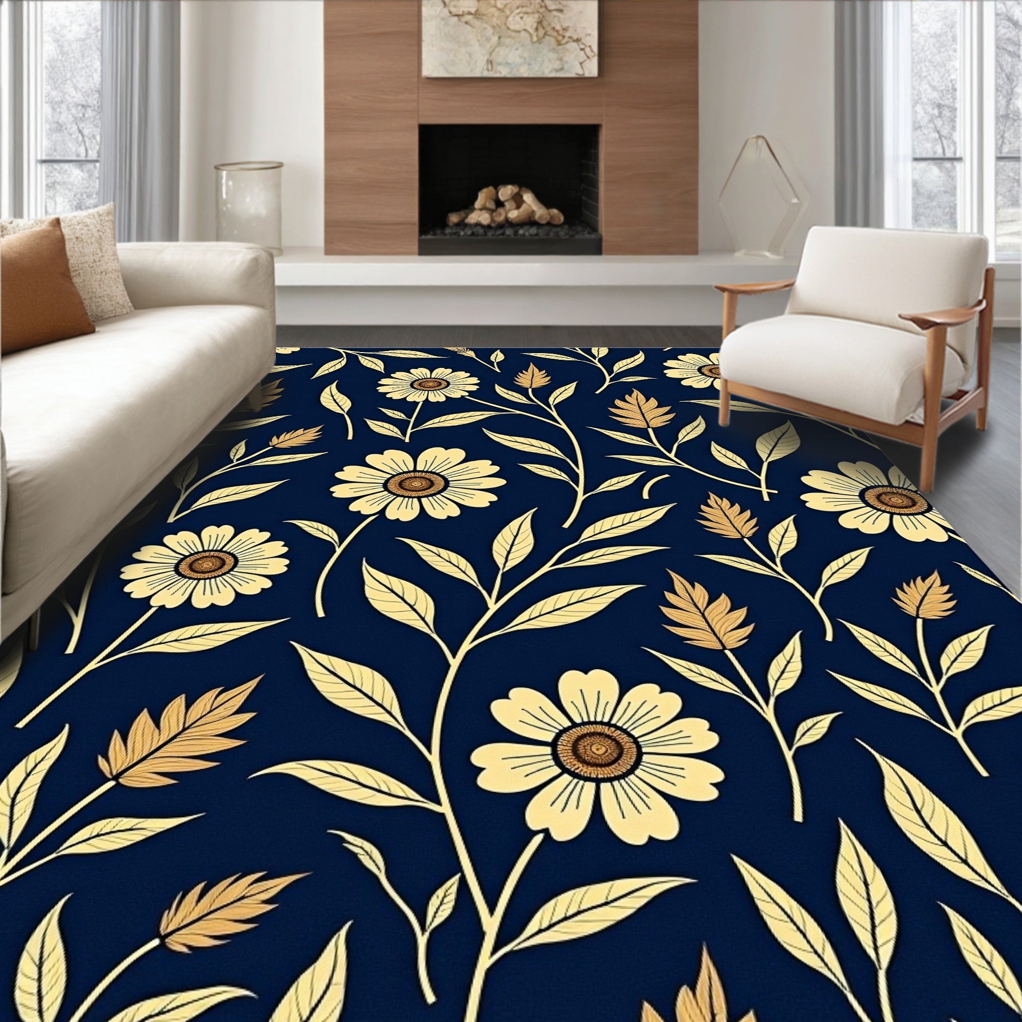 Botanical Flower Vine Pattern Rug