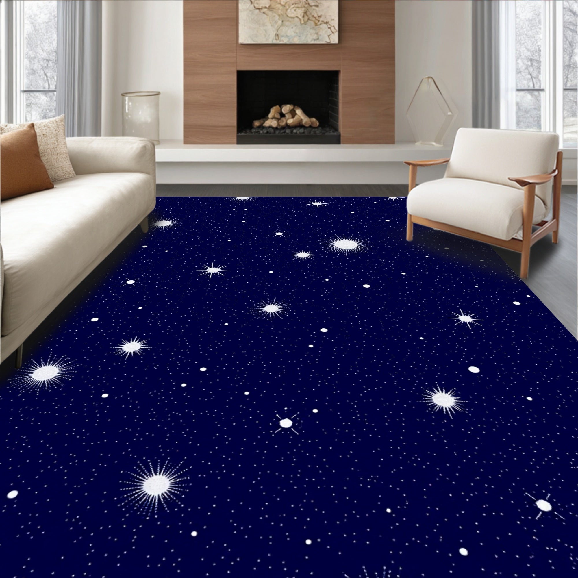 Night Sky Celestial Star Pattern Rug
