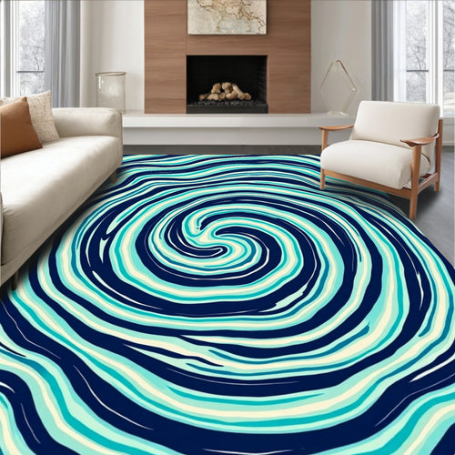 Abstract Swirl Blue Cream Rug