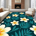 Deep Teal Floral Nature Pattern Rug