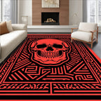 Bold Red Skull Geometric Pattern Rug