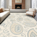 Cream Blue Organic Leaf Swirl Rug