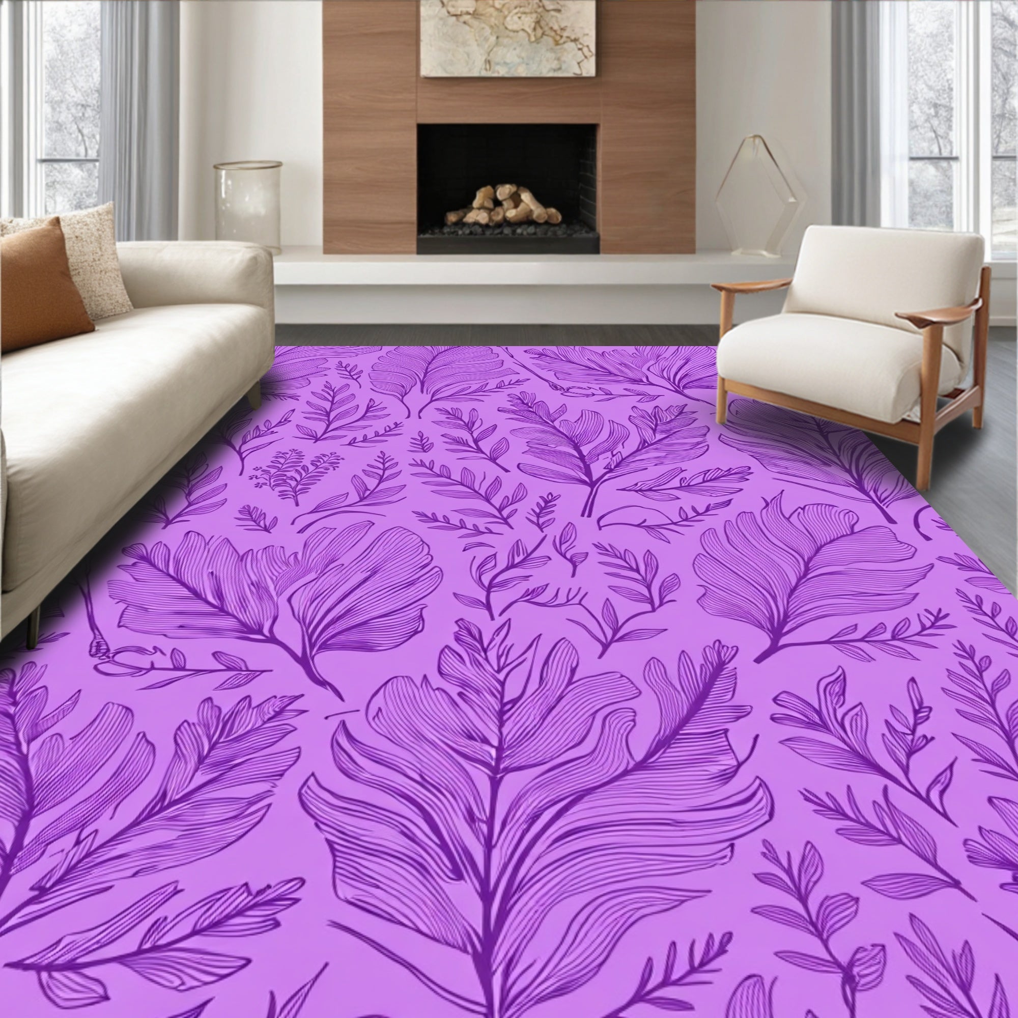 Amethyst Floral Outline Composition Rug
