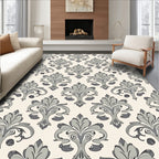 Elegant Gray Floral Damask Pattern Rug