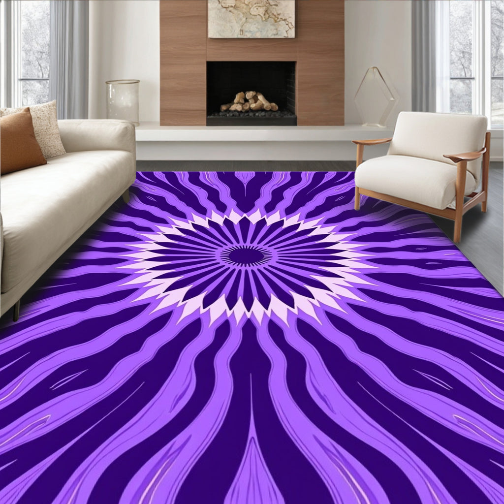 Purple Radial Floral Pattern Rug