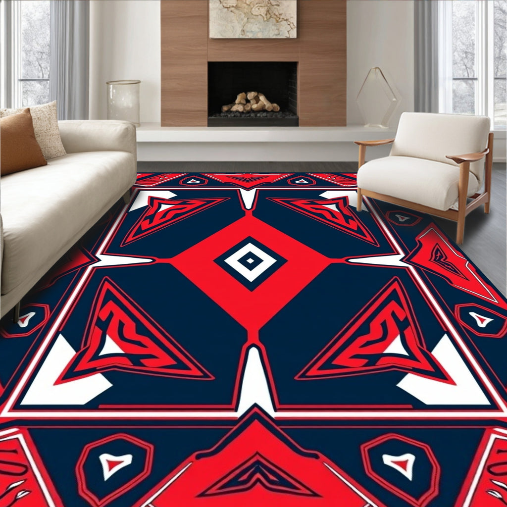 Abstract Red Blue Geometric Pattern Rug