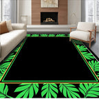 Green Leaf Bordered Black Pattern Rug