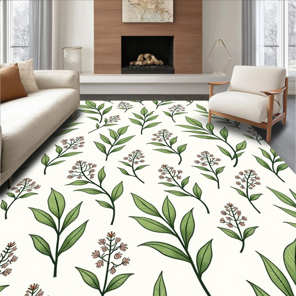 Botanical Leaf Blossom Pattern Rug