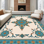 Ornate Teal Floral Medallion Design Rug