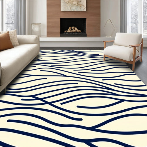 Abstract Navy Blue Wavy Lines Rug