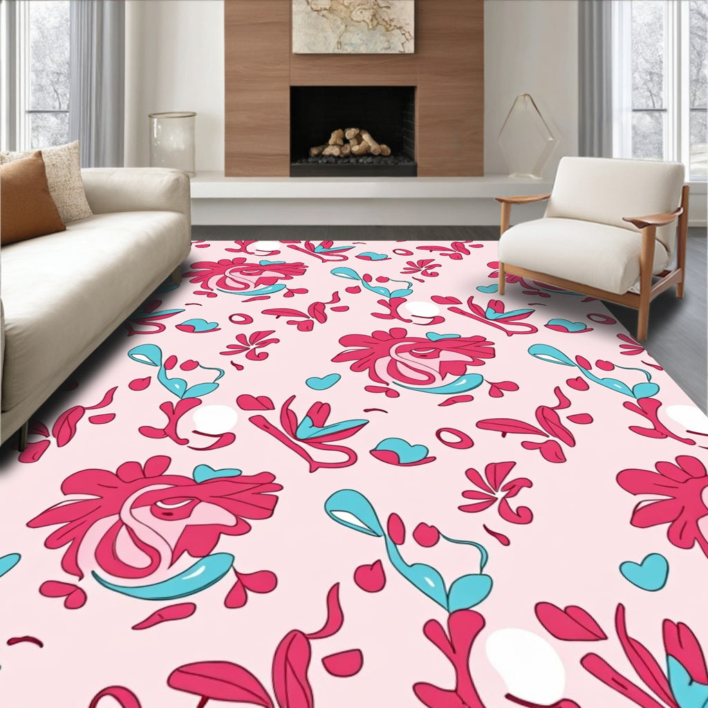 Pink Teal Abstract Swirls Pattern Rug