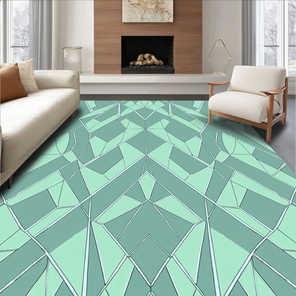 Mint Geometric Linear Pattern Rug