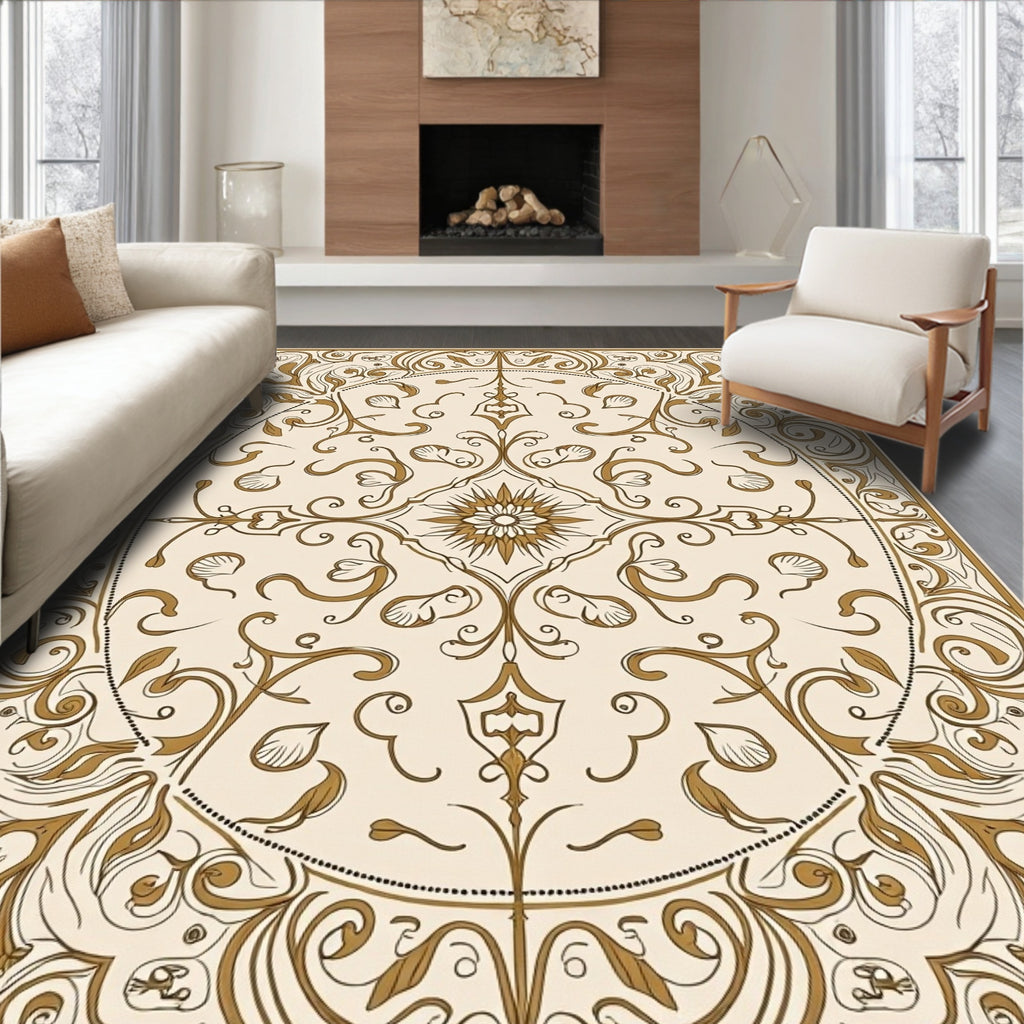 Floral Scrollwork Cream Bronze Pattern Rug