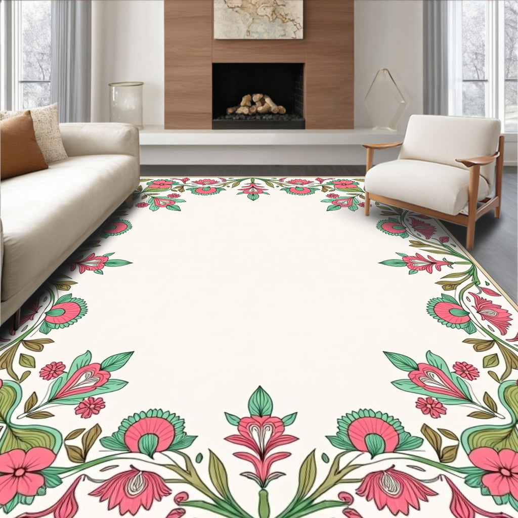 Ornate Floral Vine Border Design Rug