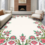 Ornate Floral Vine Border Design Rug