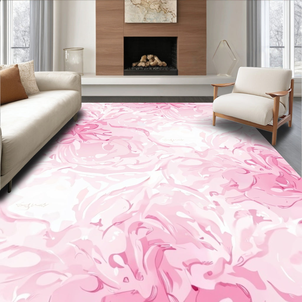 Soft Pink Floral Swirl Pattern Rug