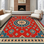 Ornate Red Blue Mandala Geometric Pattern Rug