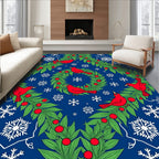Red Cardinal Snowy Winter Wreath Rug