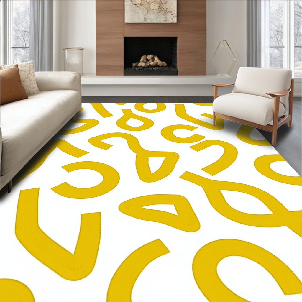 Abstract Yellow Shapes Pattern Rug